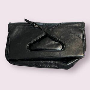 HOBO International Black Leather Clutch Bag – Triangle Handle Vintage Handbag